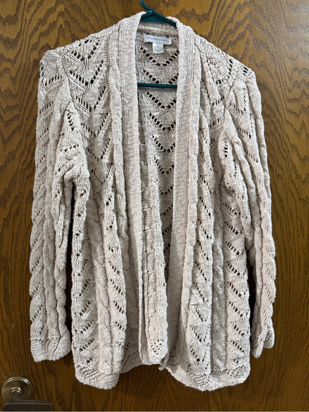 Women’s Size XL Open-Front Beige Knit Cardigan Sweater